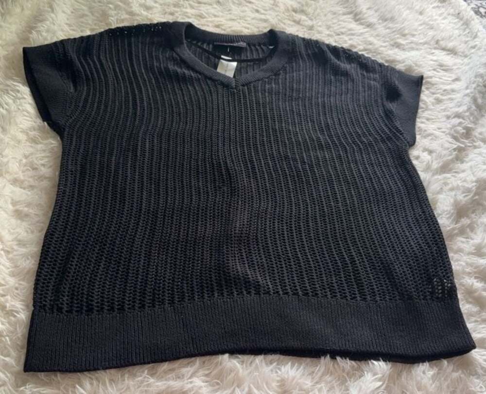Lane Bryant Black Open Knit Short Sleeve Sweater Size 10/12